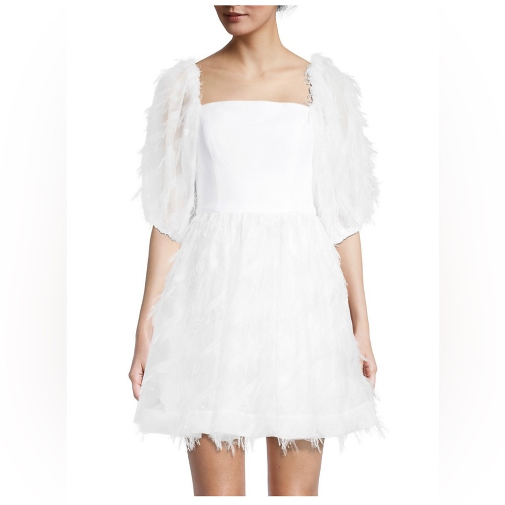 Pepper Puff-Sleeve Fringe Minidress